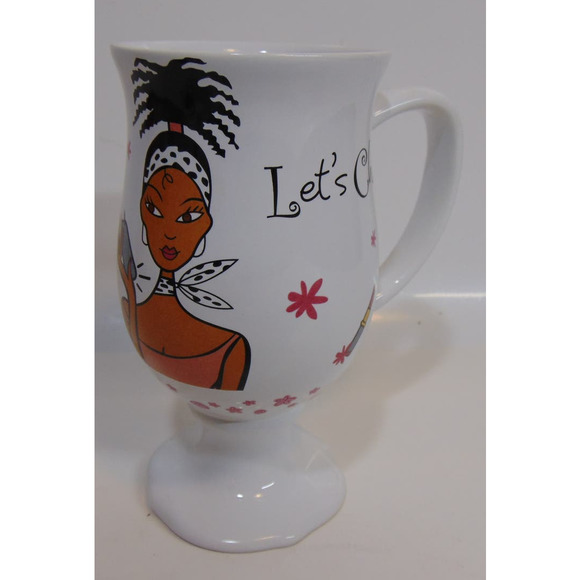 Girlfriends Collection Coffee Tea Wine Mug Glass 6" Footed Pedestal Let's Chat - Picture 1 of 8